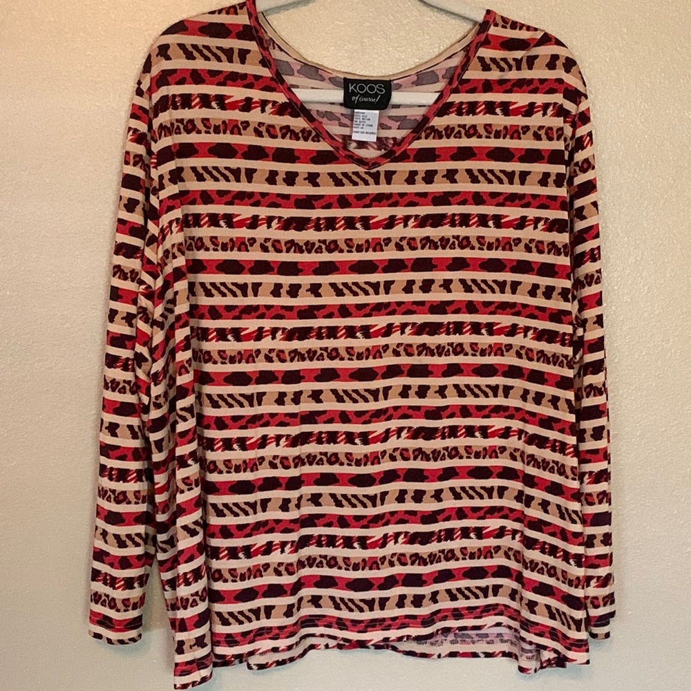 Koos of course animal print striped silk blend top size 3X